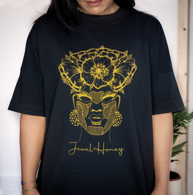 Black T-shirt JewelHoney Gold print